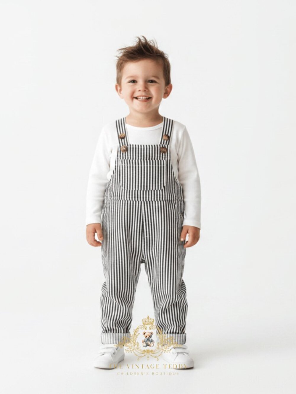 NWT Cute Boys Overalls for Kids Children's Dungarees Black & White Stripes 9-12M